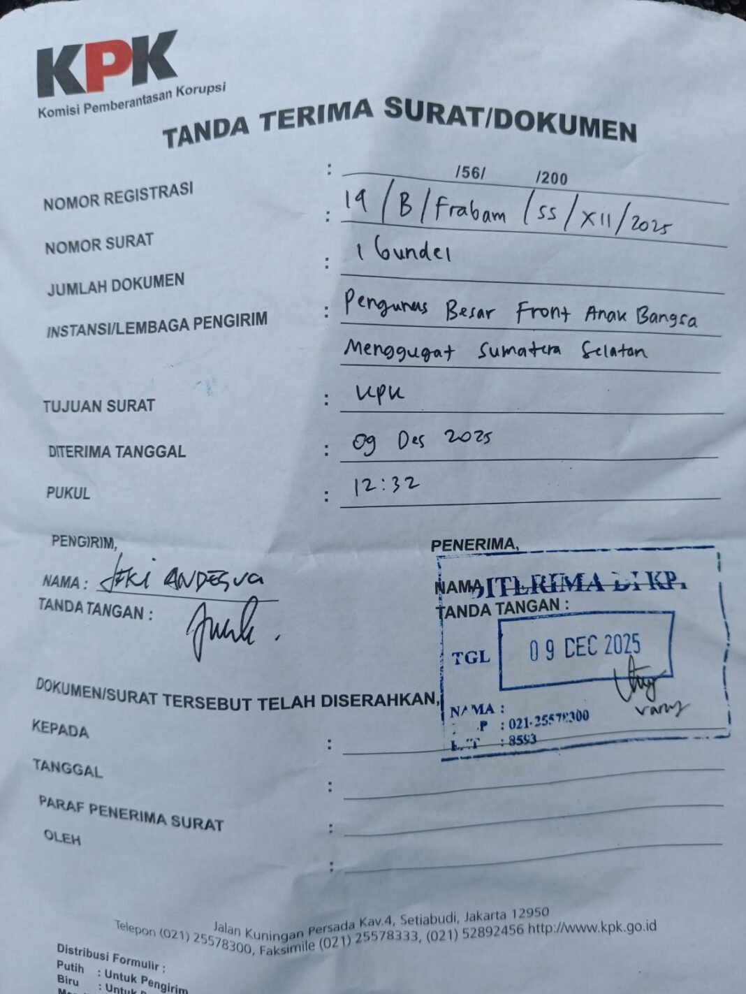 PB. Frabam Sumsel Gelar Aksi di KPK RI Terkait Dugaan KKN Serta Melaporkan Dinas PUPR, Dinas Pendidikan dan Kebudayaan Serta Dinas Tanaman Pangan, Hortikultura dan Peternakan Kab. Lahat PB. Frabam Sumsel Gelar Aksi di KPK RI Terkait Dugaan KKN Serta Melaporkan Dinas PUPR, Dinas Pendidikan dan Kebudayaan Serta Dinas Tanaman Pangan, Hortikultura dan Peternakan Kab. Lahat