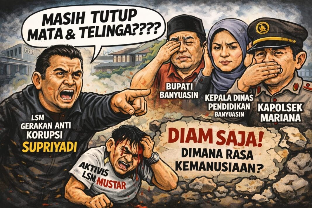 “Kepala Sekolah Berwatak Preman?” Aktivis Dihantam Besi, Pemerintah Banyuasin dan APH Dinilai Tak Punya Nurani “Kepala Sekolah Berwatak Preman?” Aktivis Dihantam Besi, Pemerintah Banyuasin dan APH Dinilai Tak Punya Nurani